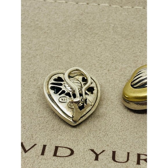 David Yurman Sterling & 18k Gold Thoroughbred Heart Cable Clip On Earrings - Picture 4 of 6